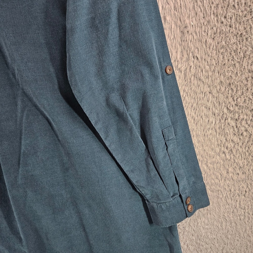 J. Jill Corduroy Button Front Shirt Dress Teal Blue Roll Tab Sleeve Womens Sz M - Picture 8 of 11